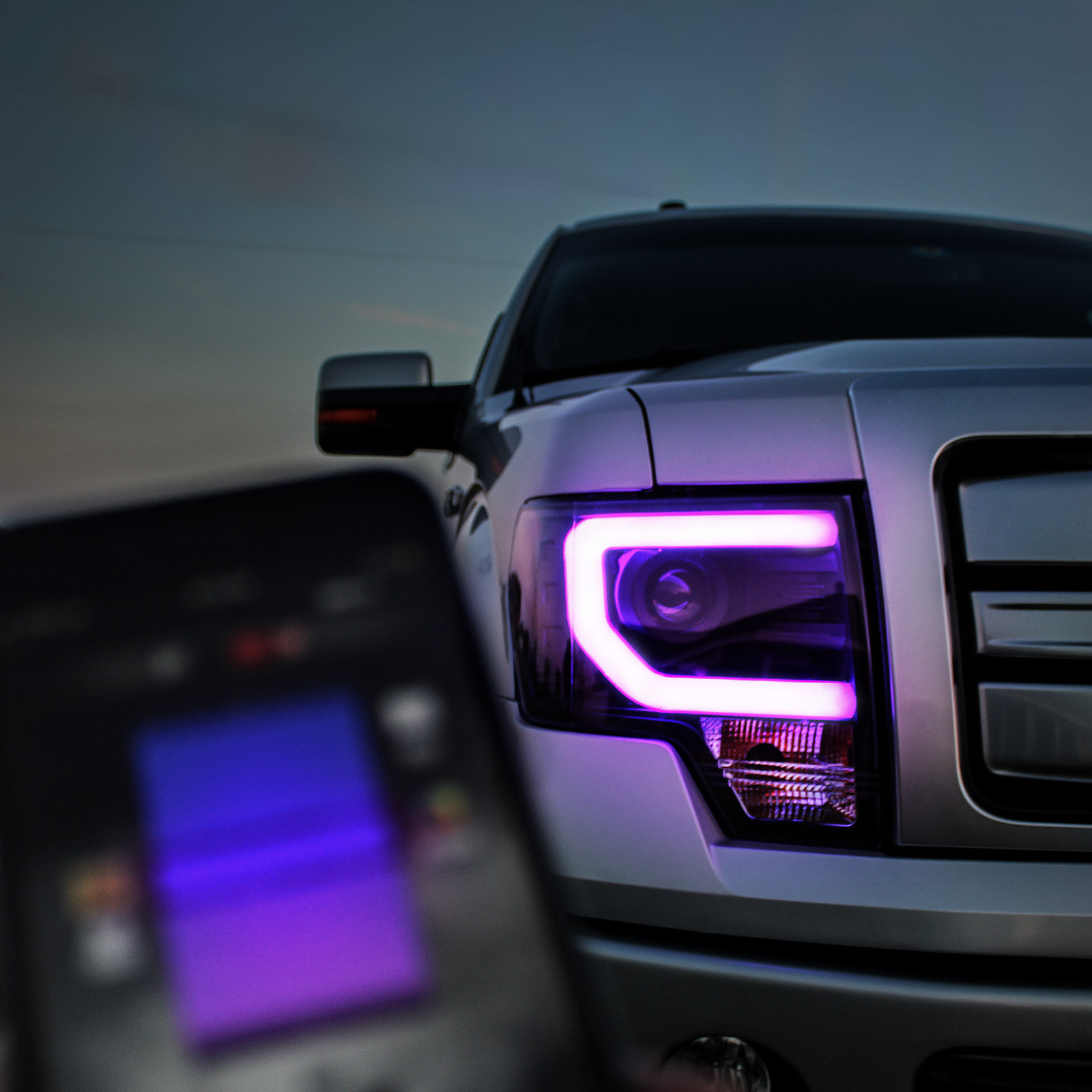 For 2009-2014 Ford F150 Truck Black LED Strip U-Halo Projector Headlights Pair