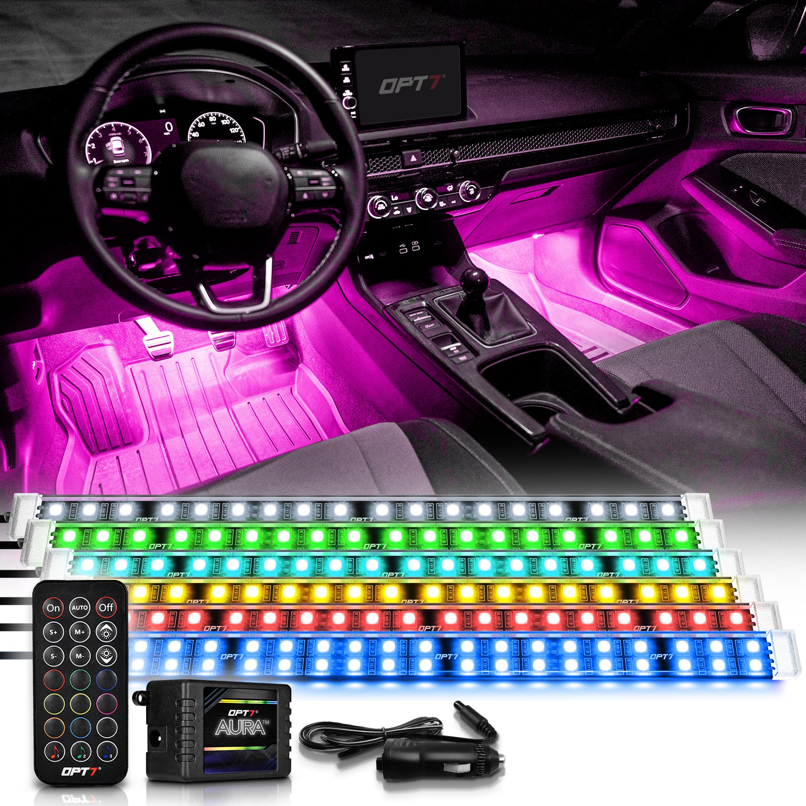 AURA LED Double Row Interior Ambient Lighting Kit - Remote Control Ful –  OPT7 Lighting Inc